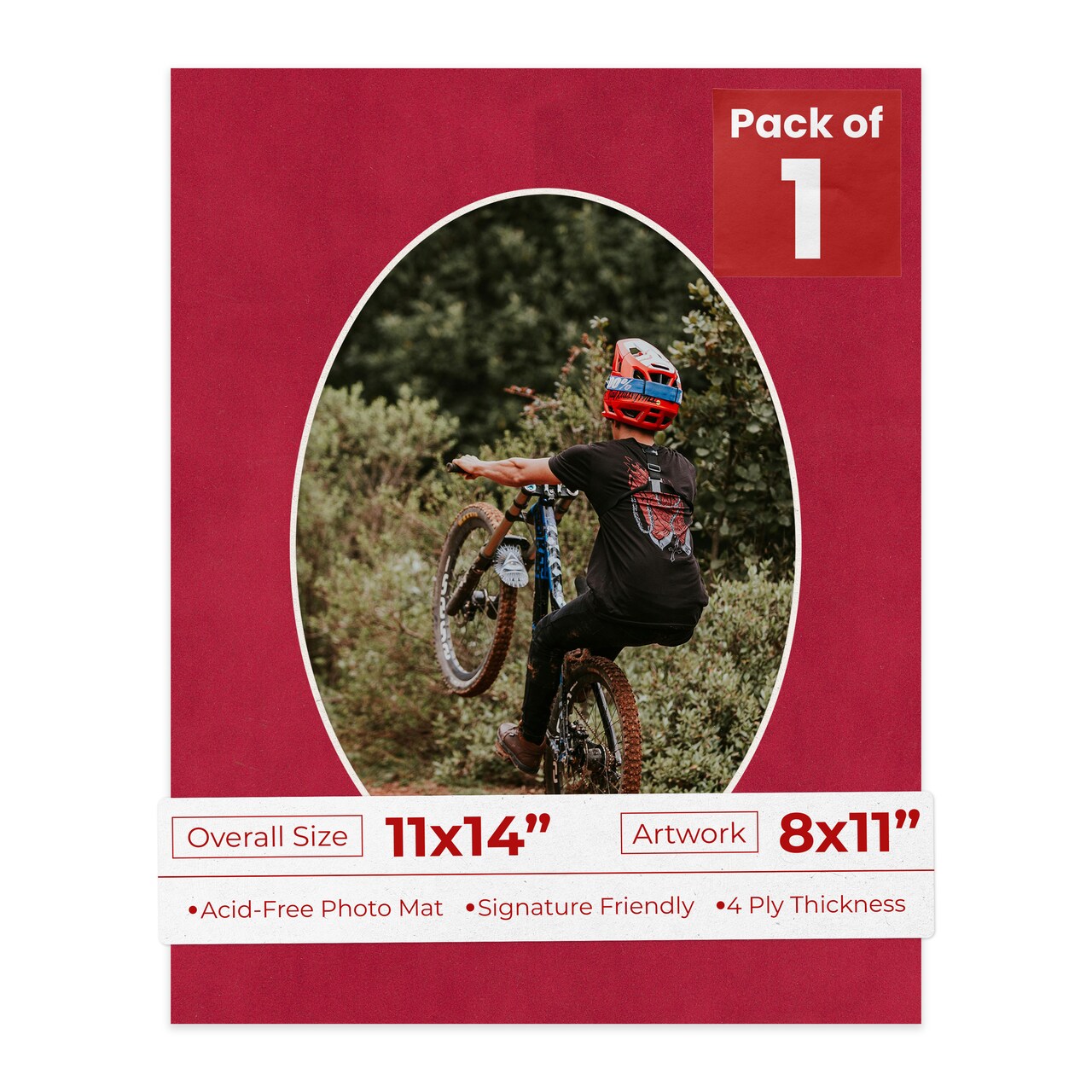 Red Suede Mat Board for 11x14 Frames - Oval Opening for 8x11 Photos